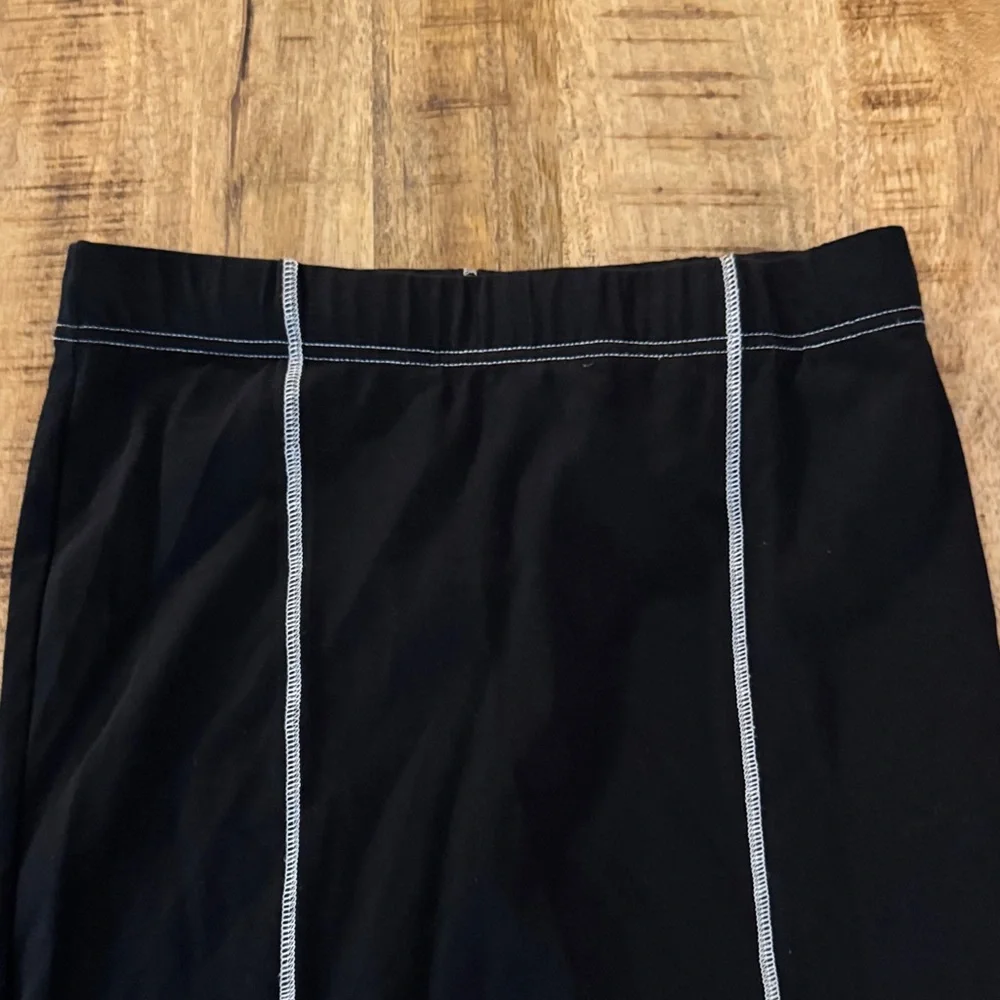 Noisy May Iconic High Waist HW white stitch Black ankle maxi bodycon skirt